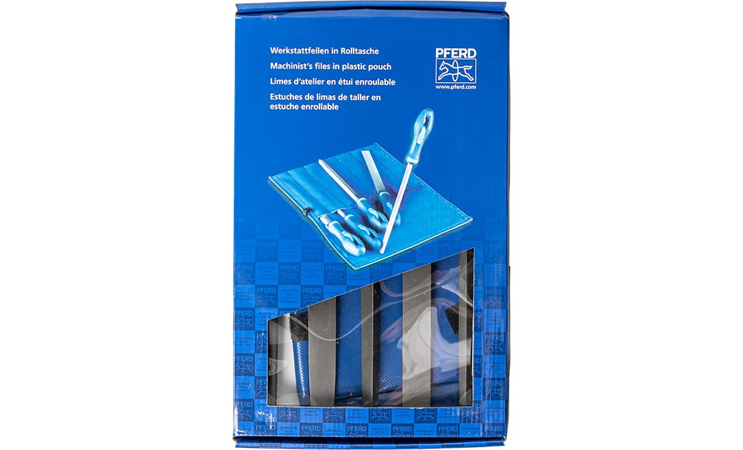 PFERD TOOLS Werkstattfeilen-Set in PVC-Rolltasche mit Umkarton, 5 Feilen, Kreuzhieb H3, 250mm, 11801543 – für die Feinbearbeitung und zum Schlichten geeignet, länge 250mm