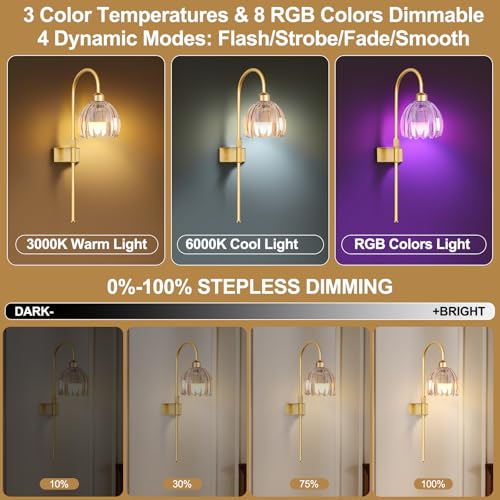 Image of Vintage Battery Operated Wall Sconces Set of Two, Flower Wireless Rechargeable Battery Powered Wall Lights Lamp with Remote Control & Green Glass Lampshade,Gold Wall Sconces for Bedroom Living Room