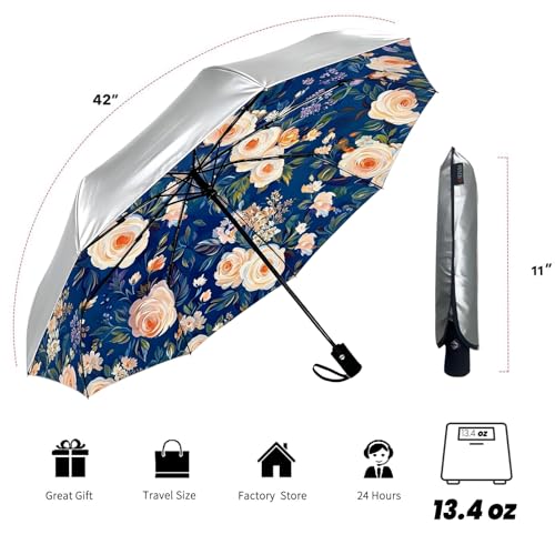 Image of SIEPASA Compact Travel Umbrella - Windproof Auto Open /Close, Small Folding Umbrella for Rain & Sun with UPF50+ - Lightweight Frame, Waterproof - Fits Backpack, Purse, Suitcase.(Silver /Rose)