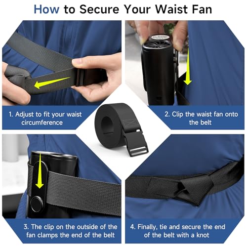 2 Pack Extra Long Black Thin Nylon Tool Belt for Securing Waist Fan & Shirt Clip Fan - Outdoor Work Belt Secure Body Hip Fan for Hands-Free Cooling, Metal-free Belt with Quick Release Buckle (86")4