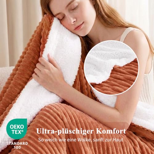 Aisbo Kuscheldecke Flauschig Decke Orange - Dicke Cord Sherpa Decke Warm 130x150 cm als Sofadecke Couchdecke… – Ansicht 3
