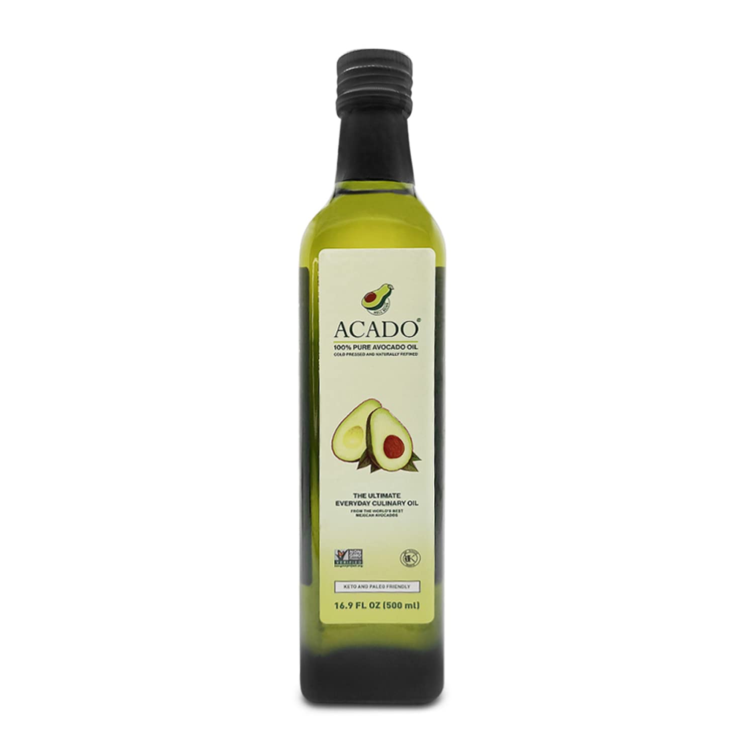 100% Pure Avocado Oil, Cold Pressed Naturally Refined, Edible Oil by Nature,High Temperature Cooking, Frying, Grill, Roast, Saute, Baking, Kosher, Non-GMO, Keto & Paleo Diet friendly ACADO 16.9 FL OZ