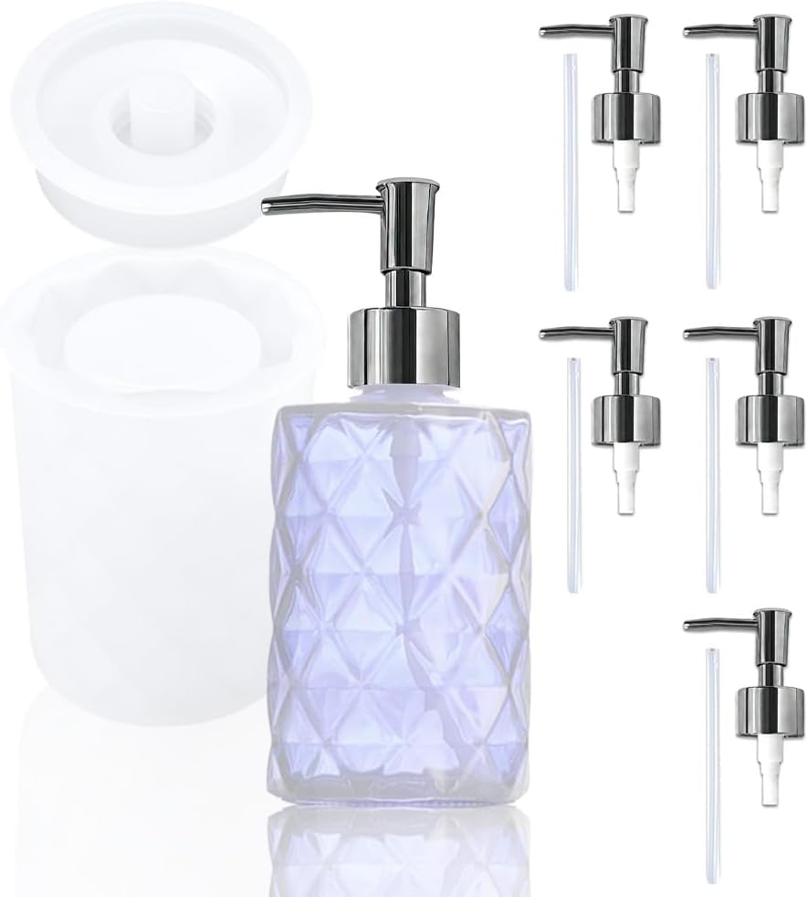BIGEBO Pump Bottle Resin Mold, Perfume Bottle Silicone Molds Pump Bottles Mold for Soap Shampoo Lotions and Creams (Cylinder)