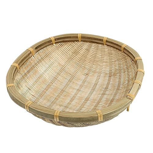Cabilock 2 pcs dustpan round serving platter Snack Holder Woven Fruit Bowl wicker woven Bread Basket Tray Kitchen Strainer Colander Chinese Traditional rattan Plate rural bamboo straw