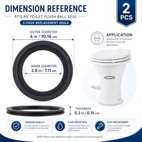 Image of RV Toilet Flush Ball Seal, 2 Pack, Fits Dometic 300 310 320