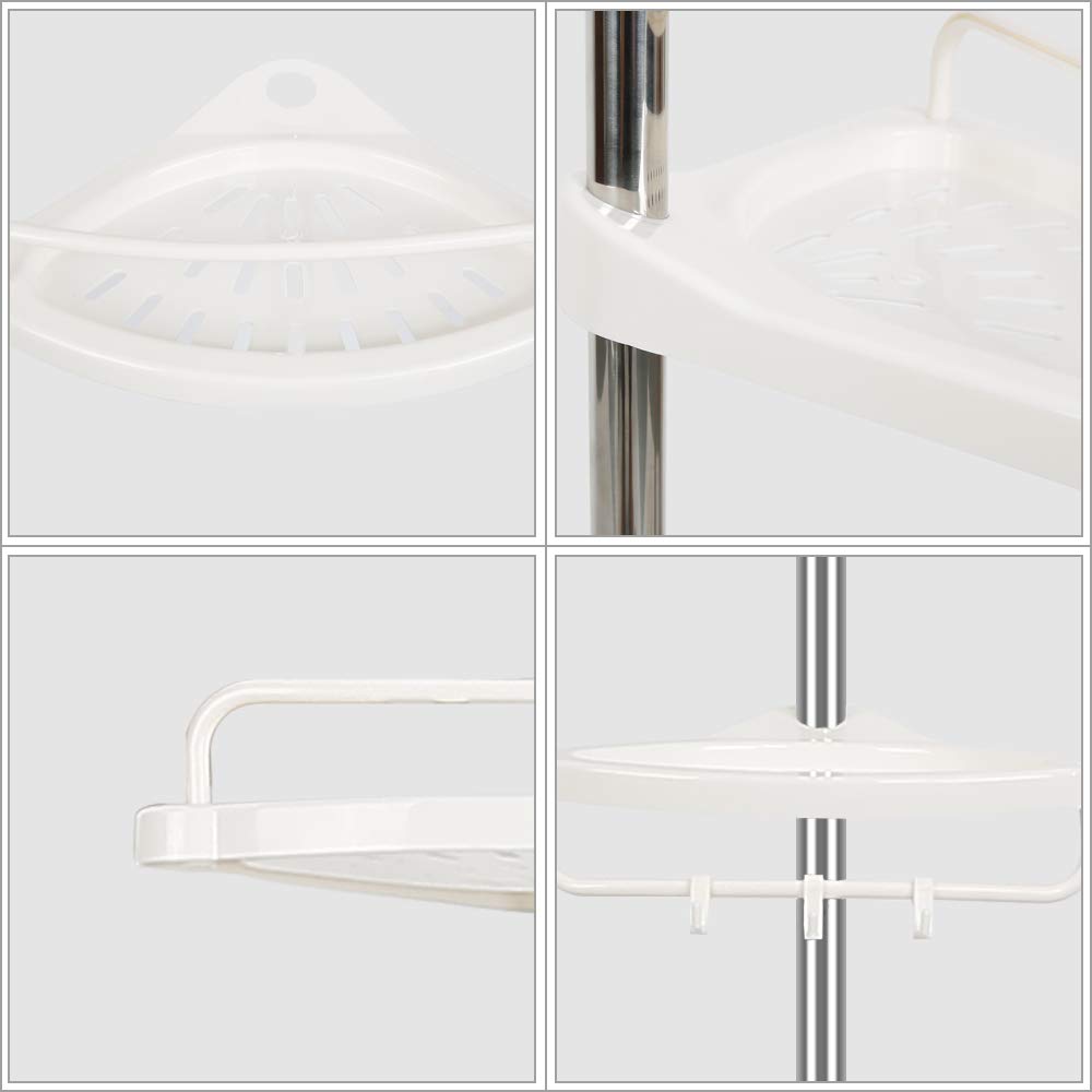 LANTUS Étagère de Douche Réglable en Hauteur, Étagère de Salle de Bain, Rangement Salle de Bain Télescopique, Hauteur Totale, en INOX, 4 Niveaux, 1 Porte-Serviettes (254-304 cm (Plastique) Blanc)
