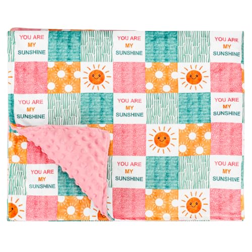 Image of Baby Blanket for Girls, Super Soft Double Layer Mink Blankets with Dotted Backing, Sun Smile Toddler Newborn Nursery Bed Blanket, You are My Sunshine Print Throw Blanket, 50 X 60 Inches