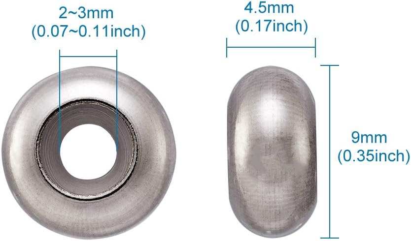 Fashewelry 20pcs 9mm Rubber Stopper Beads 2-3mm Hole 201 Stainless Steel Insert Silicone Rondelle Slider Beads for Adjusting Bracelet Necklace Length - Image 5