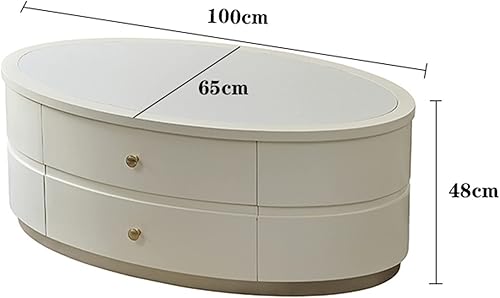Miniatura 9 de Mesa de té para sala de estar mesa de centro moderna con mesa única y base estable mesa de sofá ovalada con 2 cajones grandes para sala de estar y
