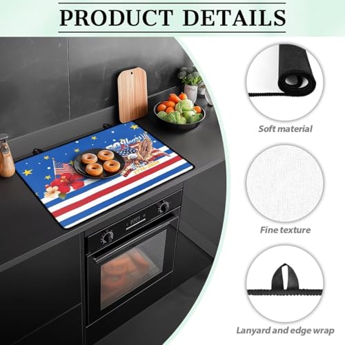 Image of Induction Stove Top Cover Protector Multipurpose Flat Top Stove Cover Mat Universal Stove Top Cover for Electric Cooktop Mat, 29 x 21 Inch, American Eagle Hibiscus 250 Years Print