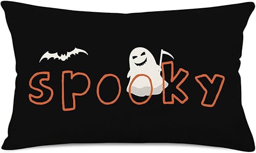 Fundas de almohada de Halloween de 12 x 20 pulgadas, diseño de murciélago espeluznante, decoración de granja, fundas de almohada negras para