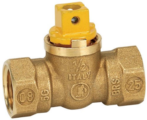 Homewerks VGV1FSB3B Flat/Square Head Gas Valve, Female Thread, Brass, 1/2-Inch