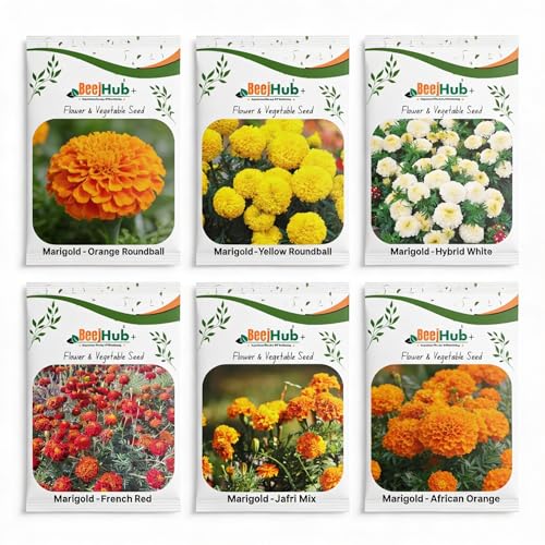 Image of Marigold Flower Seed | 6 Varieties | 50+ Seeds Each Variety | All Season | Flower Seed | Great Germination Rate | Pack of 6 | 300+ Seeds | Combo Pack |