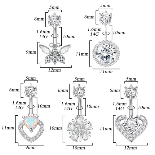 YONGDA Belly Button Piercing Kit - 14G Belly Piercing Kit Navel Piercing with 5pcs Navel Rings Clamp 12G Needles for Professional & DIY - Thumbnail 2