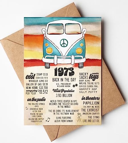50Th Birthday Card - 50Th Anniversary Card - 50Th Birthday Gifts For Women Men - 50Th Birthday Decorations Women Men - Vintage 1973 - Includes 5X7" Card (With Kraft Envelope) Designed By Katie Doodle #TOP1