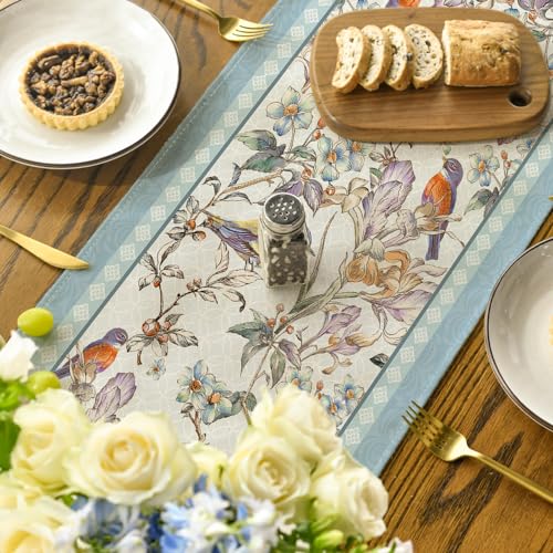 Artoid Mode Blue Birds Flowers Blossom Table Runner, Seasonal Spring Floral Kitchen Dining Table Decoration for Home Party Decor 13x72 Inch by Artoid Mode - Image 4