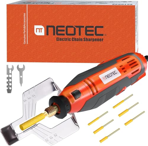 NEO-TEC Electric Chainsaw Sharpener Kit On-Saw Quick Sharpening Tool with Angle Guide 6 Titanium Diamond Bits Restores Dull Chains in Minutes for Forestry Professionals and DIY Yard Work
