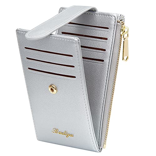 Image of Badiya Slim Women Wallet RFID Blocking Bifold Compact 9 Card Slots Holder Wallets Soft Leather with Zipper Coin Pocket 2 ID Window