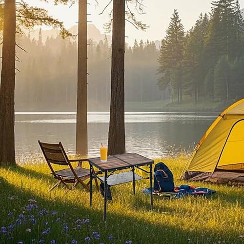 Small Folding Camping Table, 2ft Portable Picnic Table Aluminum 24" x 16" Folding Table, 3 Adjustable Heights Portable Lightweight Table Dining Table for RV, Picnic, Beach (Wood Grain) - Image 3