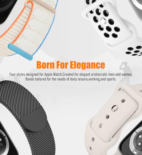 Image of 8 Pack Compatible with Apple Watch Ultra 3 /2 Band 49mm 46mm 45mm 44mm 42mm Men Women,Breathable Silicone+Milanese Loop+Sport+Sport Loop Band for iWatch Series 11 /10 /9 /8 /7 /6 /SE /5 /4 /3, Ultra 3 2 1