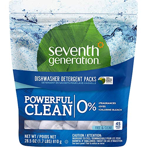 Seventh Generation 22897 Natural Dishwasher Detergent Concentrated Packs Free & Clear, 45 Packets/PK