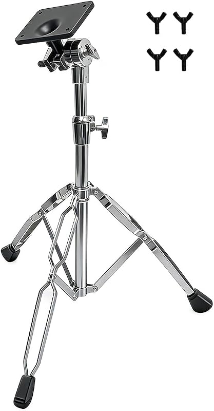 PPS101 Electronic Mounting Stand With Plate For Drum Sample Pad/Multipad | Double Braced Stand with Module Mount Base Holder for Electric Drum Module/Octapad, Chrome