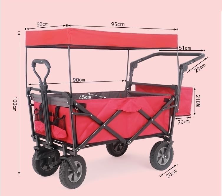Carro plegable con toldo, mango ajustable y extensible, toldo de lona removible, para camping y jardín miniatura 2