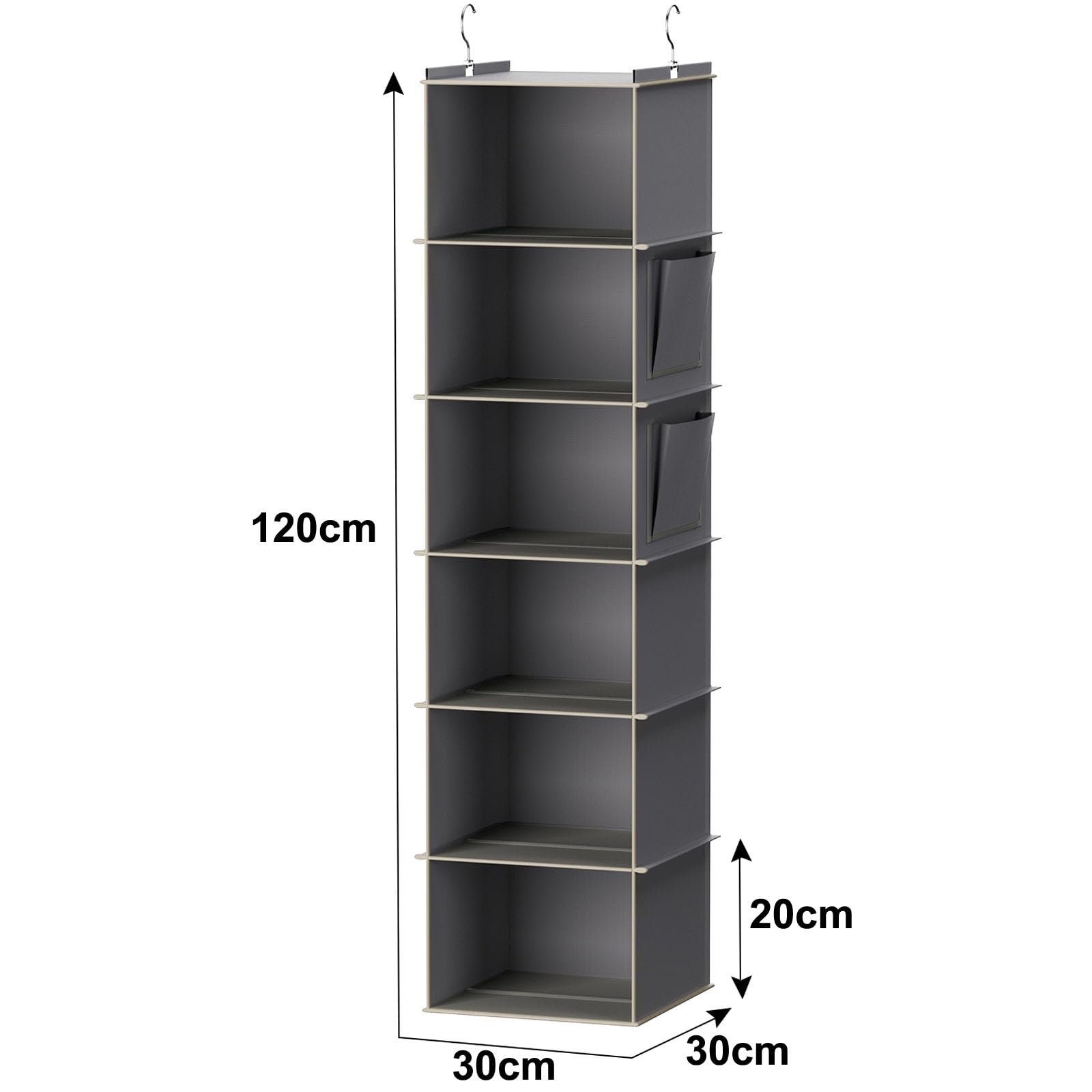 YOUDENOVA Hanging Closet Organizer and Storage, 6-Shelf Closet Hanging Storage Shelves, Grey