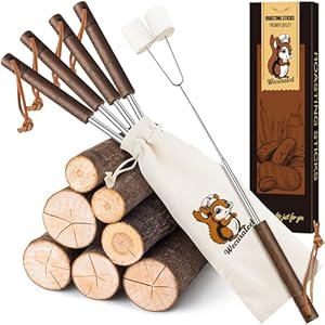 Marshmallow Roasting Sticks Set of 5 – Telescoping Long Smores Stick for Fire Pit Campfire Grill Bonfire Party BBQ Accessories with Storage Bag