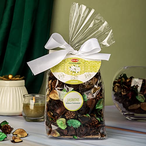 Image of HEM Jasmine Potpourri | Calming Floral Fragrance for Home Decor, Room Freshener & Mood Uplift | Perfect for Relaxation & Elegance | Natural Dried Leaves for Long-Lasting Aroma | 100g
