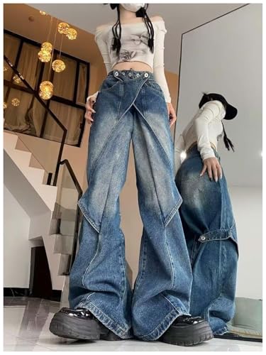 Women Novelty Jeans Y2k Wide Leg Jeans Punk Straight Jeans That Turn Into Flared Pants Gothic Hip Hop Streetwear2
