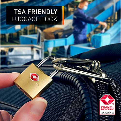 Lewis N. Clark Mini Brass Square Tsa Lock + Padlock For Luggage, Suitcase, Carry On, Backpack, Laptop Bag Or Purse - Perfect For Airport, Hotel, & Gym, 2 Keys Included - 3 Pack #TOP6