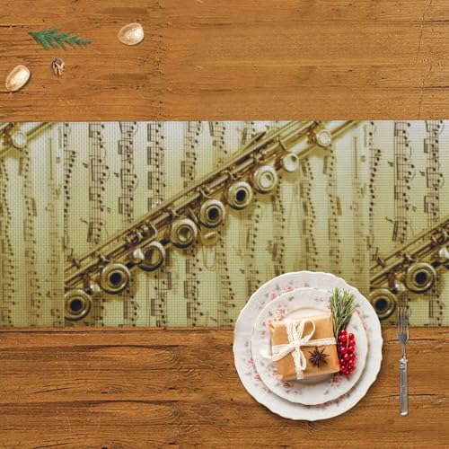 Chemin de table rétro musique flûte antidérapant avec pampilles 35x152 cm - 6