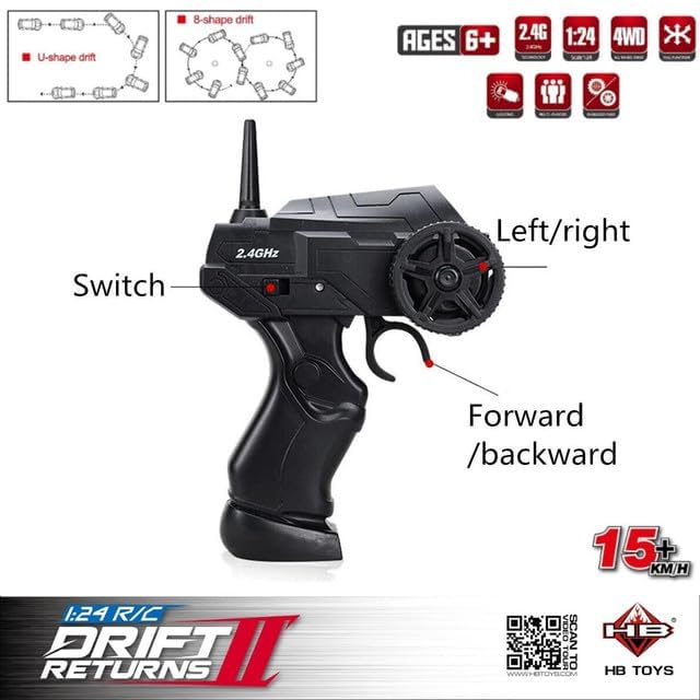 Image of Imports RC Drift Car 1 /24 2.4GHz 4WD Remote Control Sport Racing On-Road Vehicle with LED Light, Batteries and Drift Tires (Style 5)