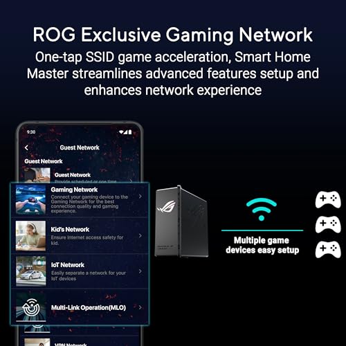 Image of ASUS ROG Strix GS-BE12000 WiFi 7 Tri-Band Router, 12000 Mbps, 20G Wired Capacity, 3,000 sq. ft. Coverage, 2.0GHz Quad-core CPU, Game Acceleration, Triple-Level Security, AiMesh Compatible