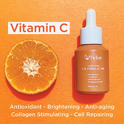 15% Pure Vitamin C + B E Ferulic Hyaluronic Acid Face Serum | Antioxidant & Anti-Aging | Reduce Wrinkles + Fine Lines + Sun Damage | Boost Collagen & Clarity | Gentle For Sensitive Skin - 1Oz #TOP2