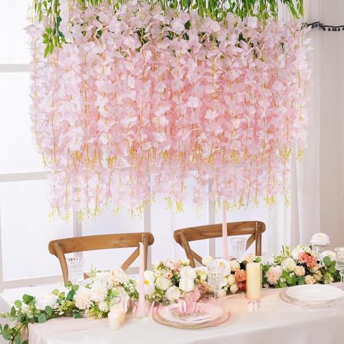 Image of SATYAM KRAFT 6 Pcs (43.2 inch) Artificial Wisteria Vine Garland | Long Silk Hanging Flowers String for Wedding Decoration Items, Shaadi Mandap, Christmas Party, Festival Event & Home Decor (Peach)