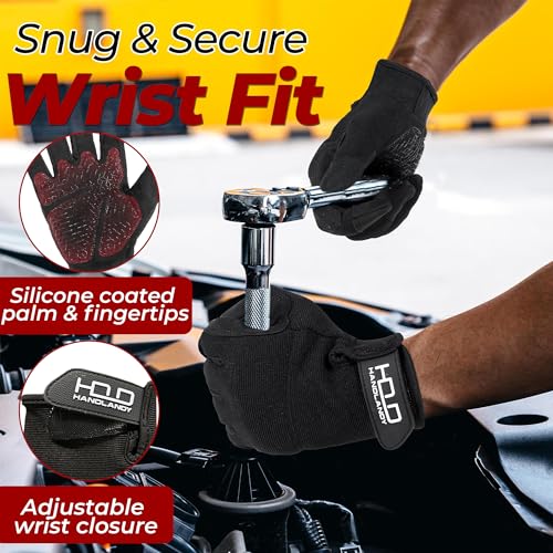 Image of HANDLANDY Mens Work Gloves with Grip, Padded Safety Moving Gloves, Utility Outdoor Gloves for Tactical Mechanic Gardening (Black- Grip, Large (Pack of 1))