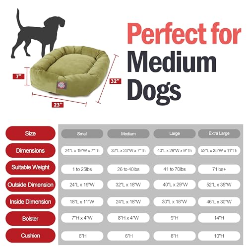 Image of Majestic Pet 32 Inch Micro Velvet Calming Dog Bed Washable - Cozy Soft Round Dog Bed with Spine for Head Support - Fluffy Donut Puppy Mat 32x23x7 (inch) Medium - Apple (2025)