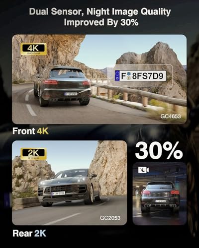 Image of 2-Channel Dash Cam with 24H Parking Monitor, 4K+2K Front and Rear, Built-in GPS, Night Vision, G-Sensor, WDR, 170 Wide Angle, 5.8G Wi-Fi, Dark Black