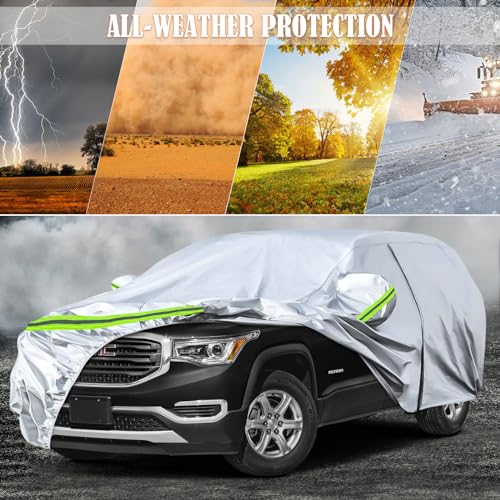 Image of Waterproof Car Covers Replace for 2017-2025 GMC Acadia, 6 Layers Silver All Weather Custom-fit Car Cover with Zipper Door & Windproof Bands for Snow Rain Dust Hail Protection