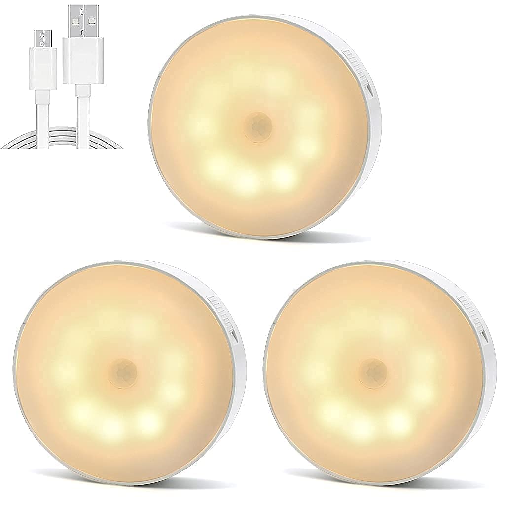 Motion Sensor Light,Usb Charging Led Nightlight,Wireless Sensor Wall Light For Hallway,Wardrobe,Basement,Cupboard,Garage Bedroom,Toilet,Car,Outdoor Camping Light Pack Of 3 - Plastic,Beige