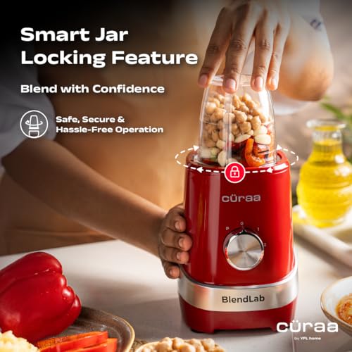 Image of Curaa BlendLab Mixer Grinder for kitchen 4 Jars 100% Copper Motor Stainless Steel Jar for Spice Grinding & Chutneys Compact Smoothie Blender Smoothies Maker 2 Year Warranty, 400w