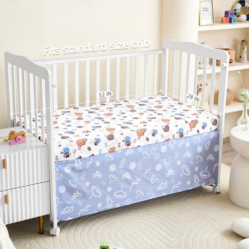 Image of 3-Piece Crib Bedding Set for Boys - Soft & Skin Friendly Baby Bedding Set Includes Crib Comforter, Sheet & Crib Skirt (Sports)