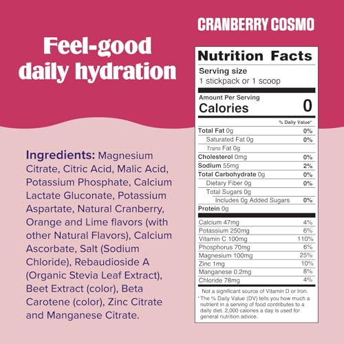 Image of Ultima Replenisher Daily Electrolyte Powder - Cranberry Cosmo, 16 Stickpacks - Zero Sugar Hydration Packets with 6 Key Electrolytes and Trace Minerals - Sugar Free & Keto Friendly Drink Mix
