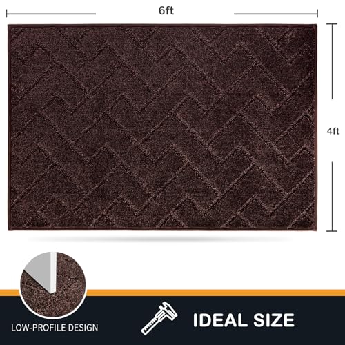 PURRUGS Easy Care Area Rug 4ft x 6ft, Non-Slip Machine Washable Entry Rug, Dog Door Mat, Stain Resistant Accent Rug for Hallway, Bedroom, Living Room and Mudroom, Brown