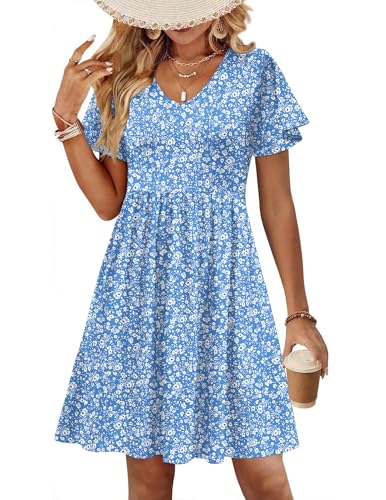 Image of Zeagoo Womens Summer Dress Casual Swing Sundresses Floral Ruffle Short Sleeve Wedding Guest Dress Beach Mini Dress 2026