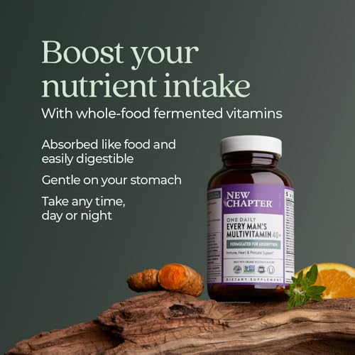 New Chapter Men's Multivitamin 40 Plus for Energy, Heart, Prostate + Immune Support with Fermented Nutrients - Every Man's One Daily 40+, Made with Organic Vegetables & Herbs, Non-GMO - 96 ct - Image 5