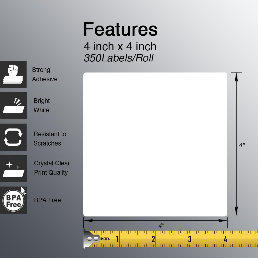 BETCKEY - 102mm x 102mm(4 in x 4 in) Perforées Étiquettes Thermiques pour Expédition et Carrées de Grande Taille Compatible avec les imprimantes Zebra et autres [10 Rouleaux/3500 Étiquettes]