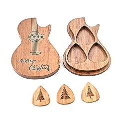 Plumdrop Boîte à médiators en bois avec 3 médiators en forme de guitare, étui en forme de guitare, boîte de guitare basse, instrument de musique - Les Beatles, Paul McCartney, John Lennon, RIngo Starr, George Harrison
